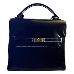 Vintage 90s Talbots Black Leather Front Clasp Classic Minimalist Bag